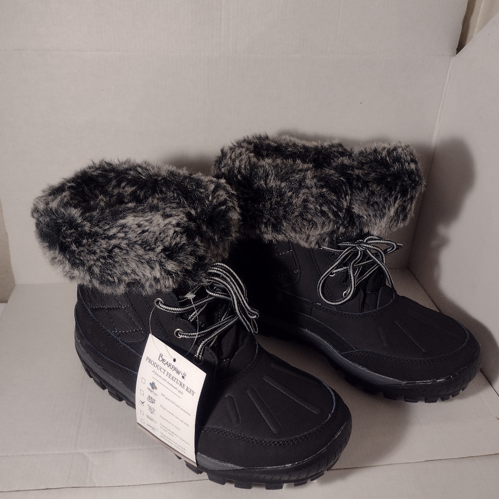 Women's Waterproof Boots Size 8 Black Gray Bearpaw Becka 1934W Winter New In Box